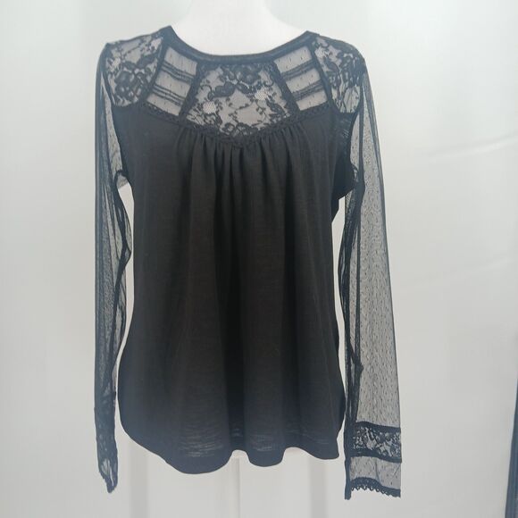 Soho Jean Tops - New York & Company Soho Jeans Sheer Mesh Sleeve Top Womens S Black Boho Chic